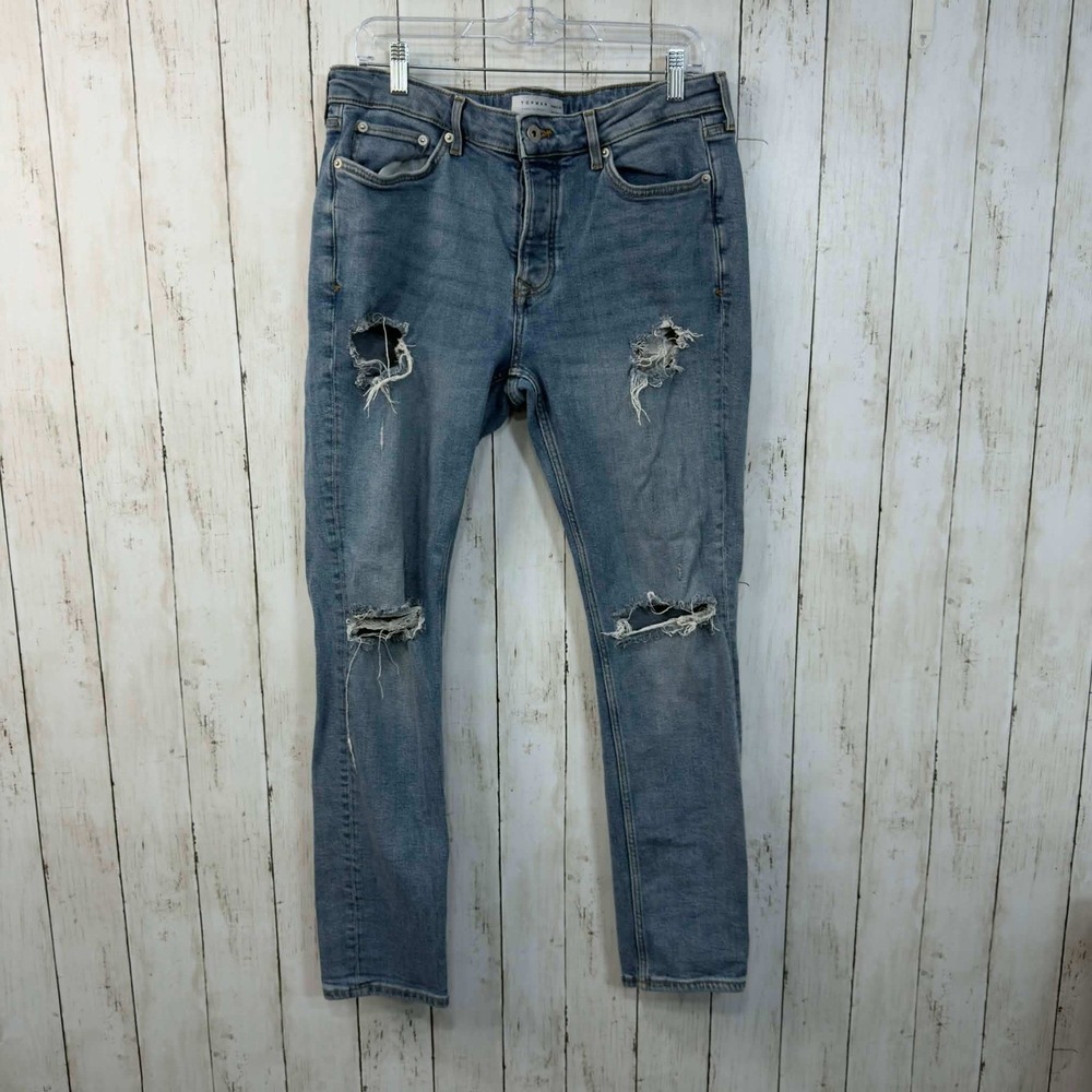 Topman Stretch Skinny Men's Distressed Jeans Blue Denim Y2K Style Size 36x32